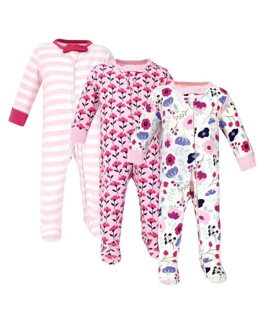 Комплект детских боди-комбинезонов с длинным рукавом, на молнии, Natural Cotton Sleep and Play Touched by Nature, Pink Botanical