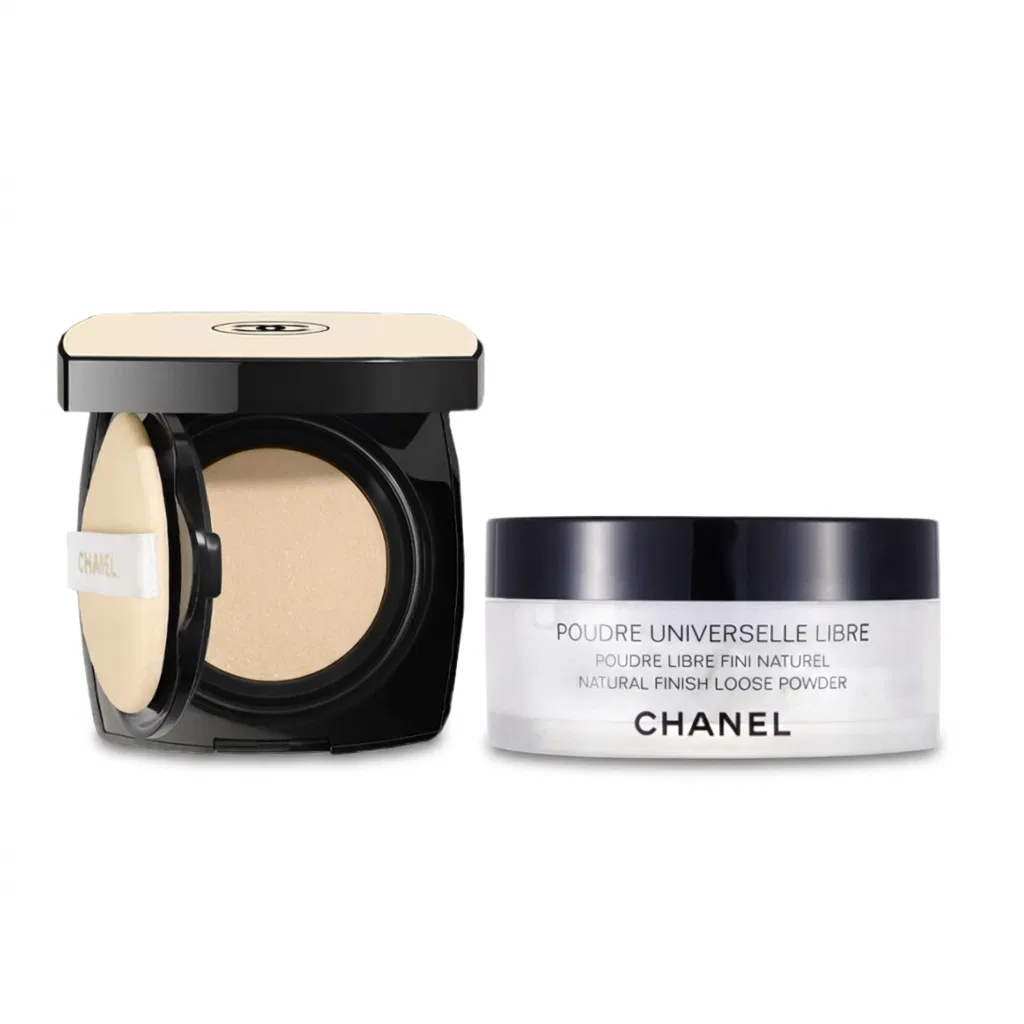 Женский набор косметики с тональной основой и пудрой Air Cushion Pastel Pink Foundation #B10 и Honey Powder Compact #10 LIGHT Transparent 30g CHANEL, Light