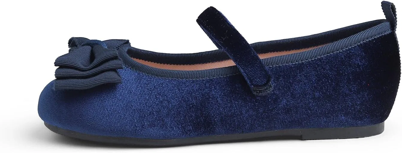 Детские балетки для девочек с бантом FEVERSOLE, Navy Velvet Tri-Bow Maryjane — фото 3