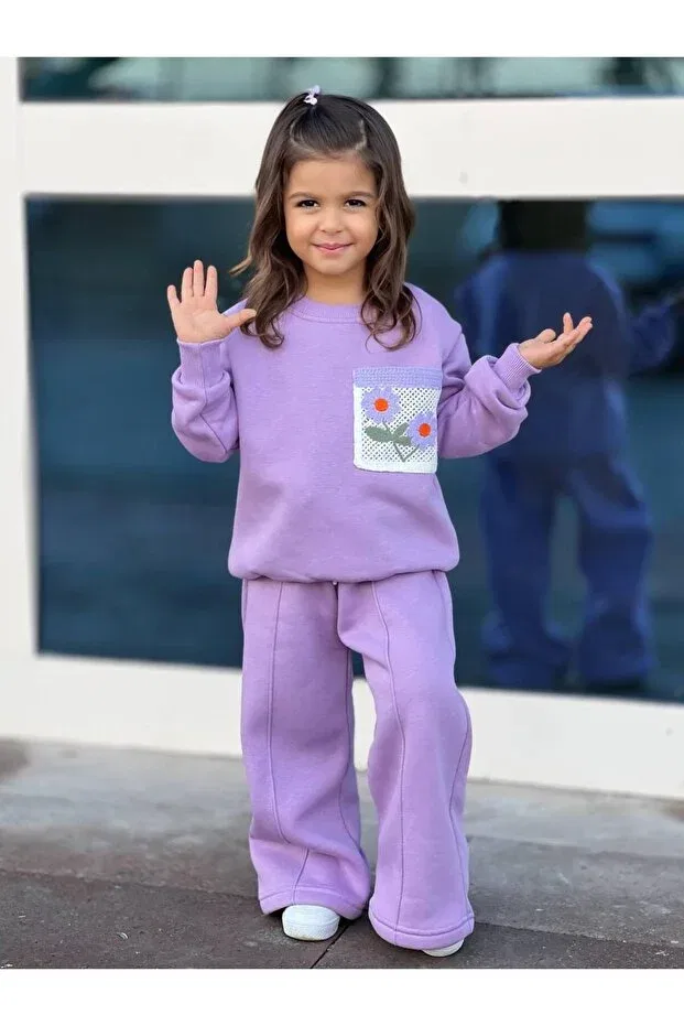 Детский комплект спортивного костюма хлопковый Basic Sinmm, Purple — фото 3