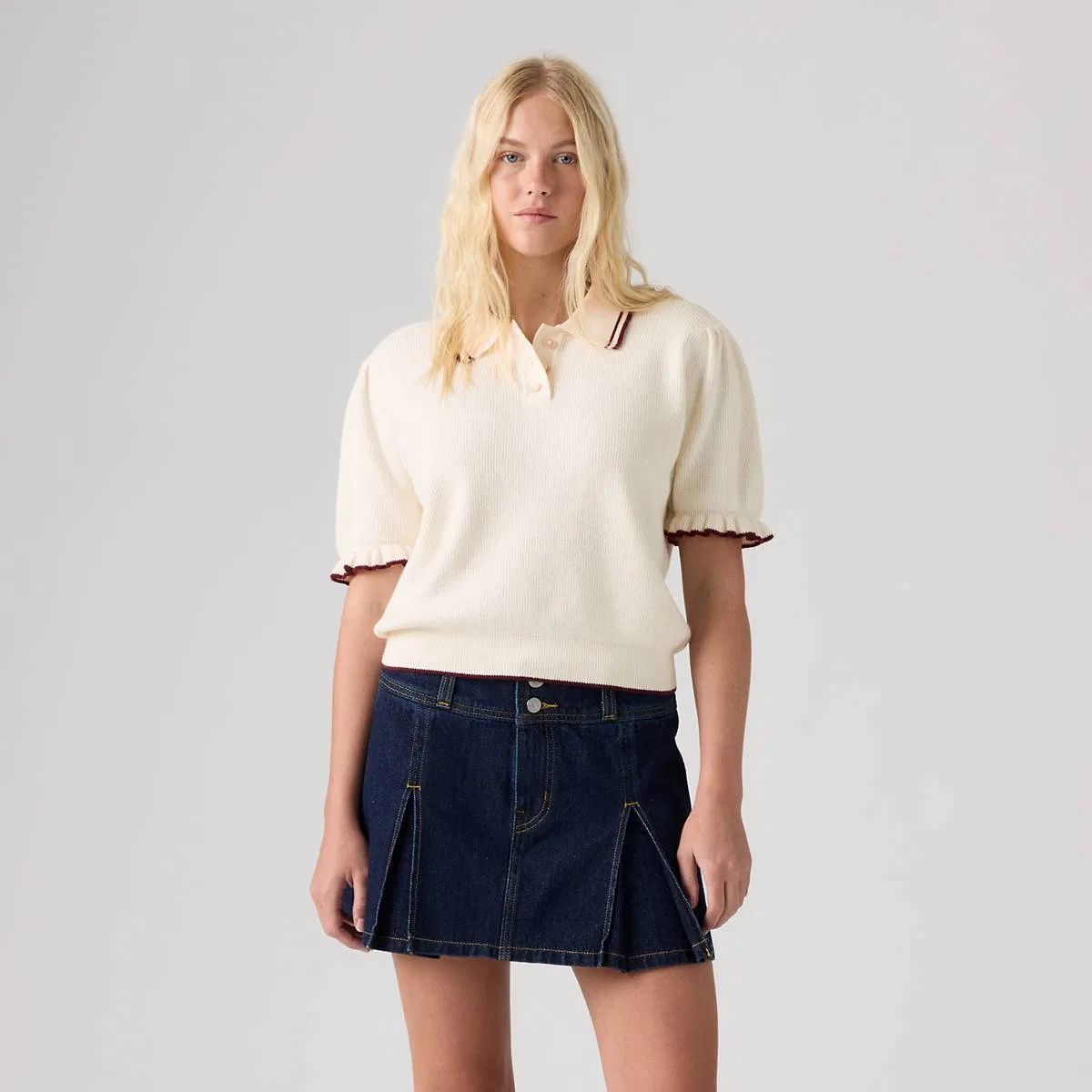 Очень мягкая летняя рубашка-поло с коротким рукавом Levi's, Cabernet Egret - White — фото 3