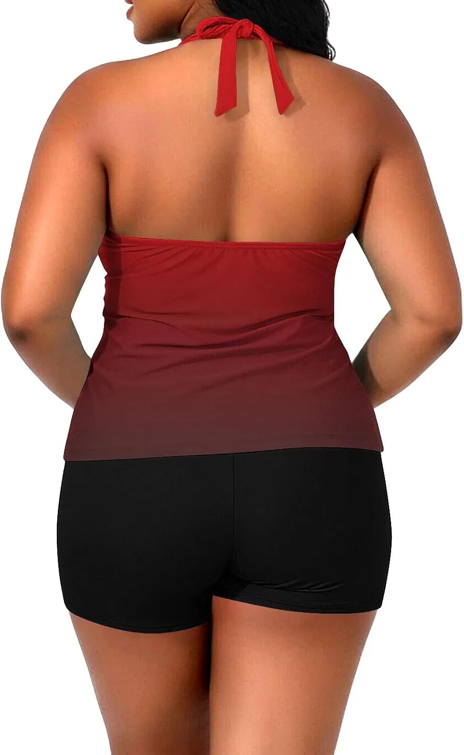 Женский танкини-купальник с завязками на шее Plus Size, Red — фото 3