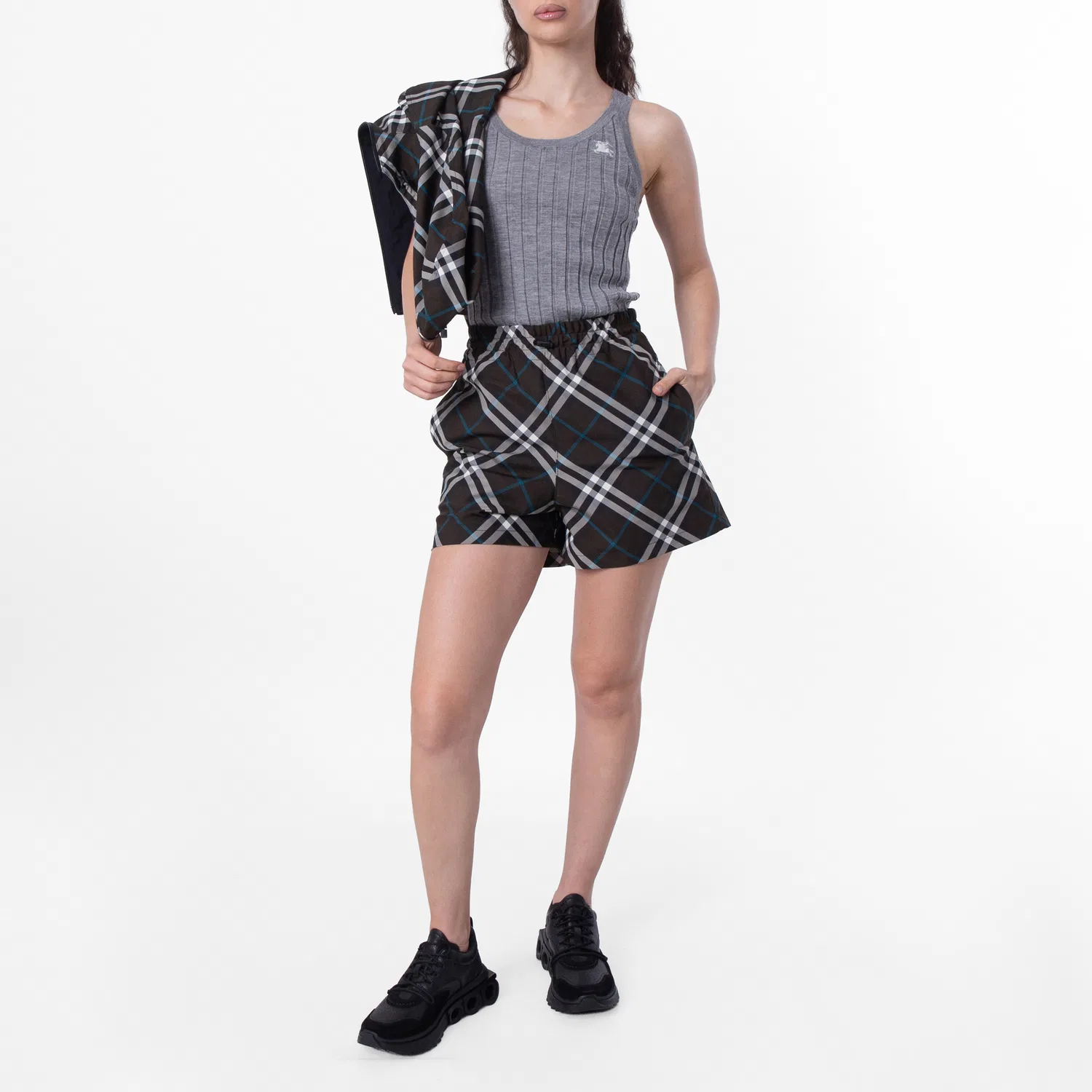 Шорты с принтом в клетку Checkered Drawcord Shorts Burberry, Snug Ip Check — фото 4