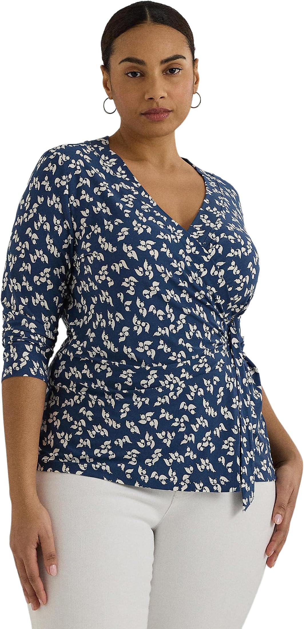 

Топ Lauren Ralph Lauren Plus-Size Floral Stretch Jersey Top, цвет Blue/Cream