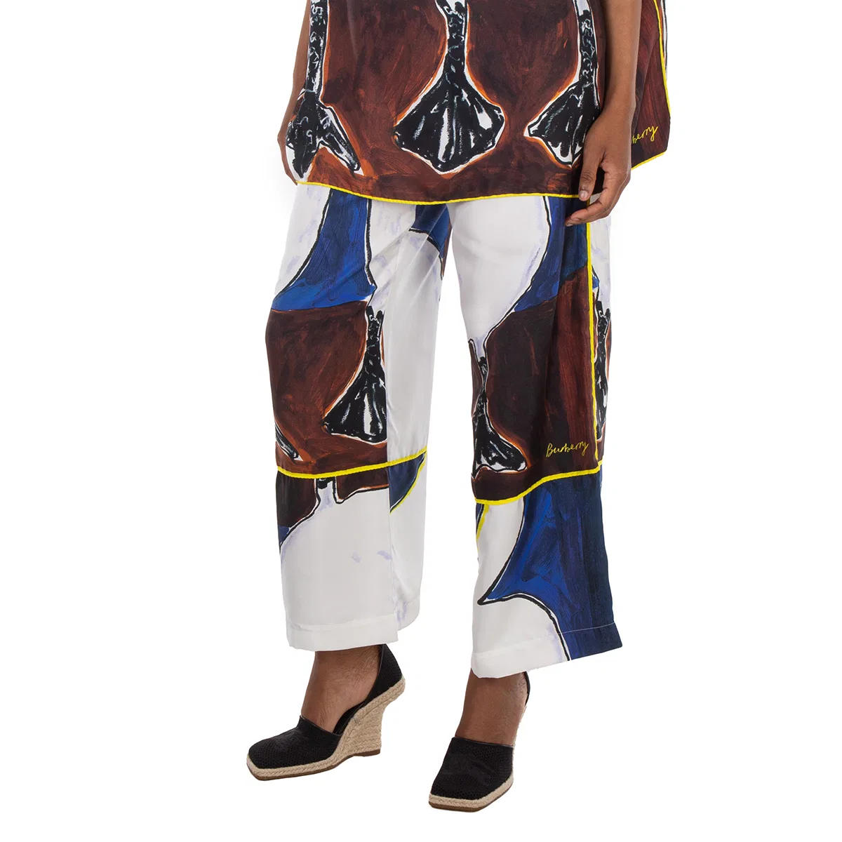 Брюки клеш из шелка с графическим принтом Graphic-Print Silk Flared Trousers Burberry, Knight Ip Pattern — фото 2
