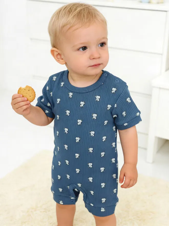 Боди-комбинезон с принтом из рубчатого хлопка с короткими рукавами Babies Basic, синий — фото 2