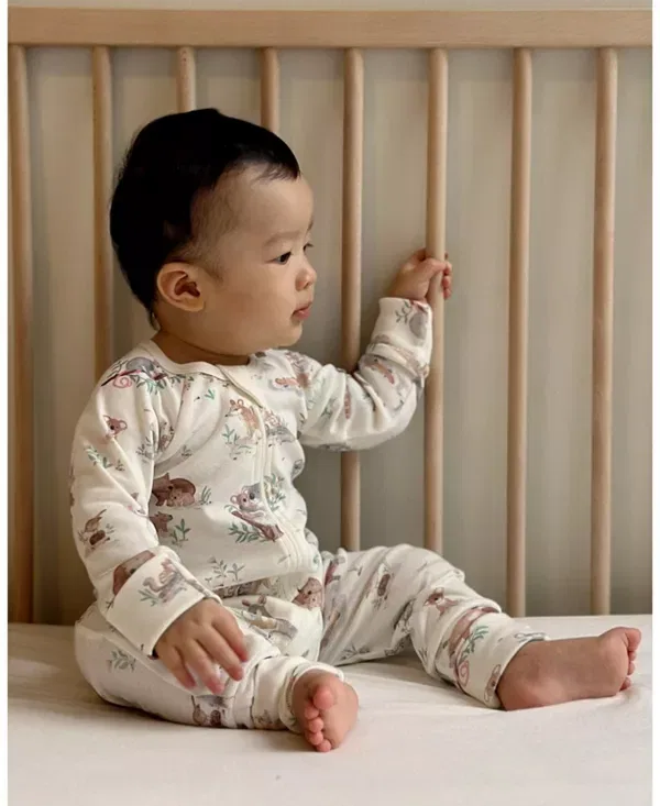 Детский комплект для новорожденных с длинным рукавом Australiana Animals Zip Romper & Bib Set Purebaby, Bush Babies — фото 2