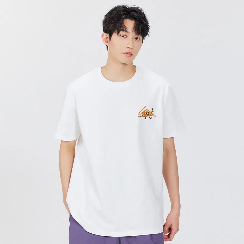 Футболка детская с принтом [Ice Silk Cooling]Light Blue (Ma Orange Velvet Line Chest Logo) MINISO, Light Blue — фото 4