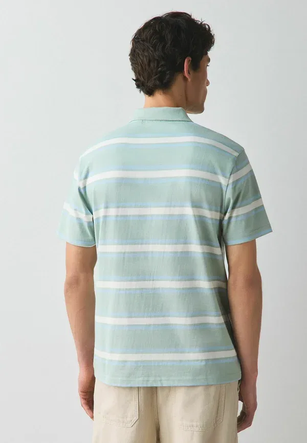 Футболка поло хлопковая Regular fit - horizontal striped polo shirt Next Sage Green, зеленый — фото 3