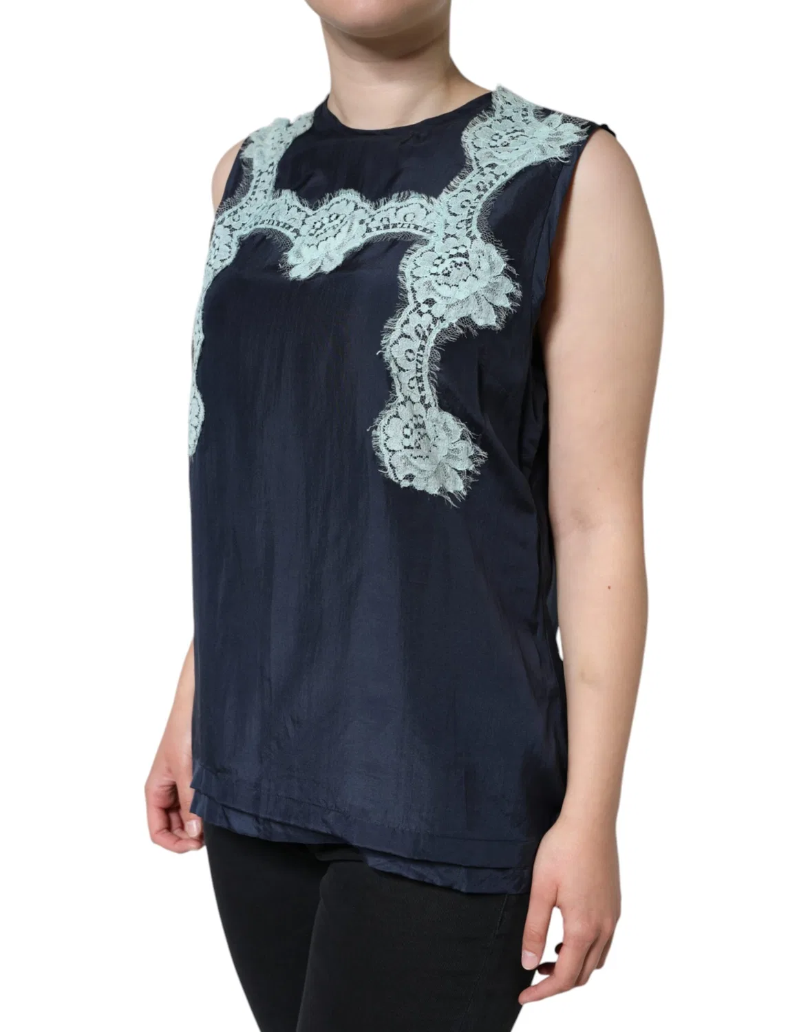 Женский топ без рукавов с кружевом Blue Floral Lace Silk Dolce & Gabbana, Blue — фото 3