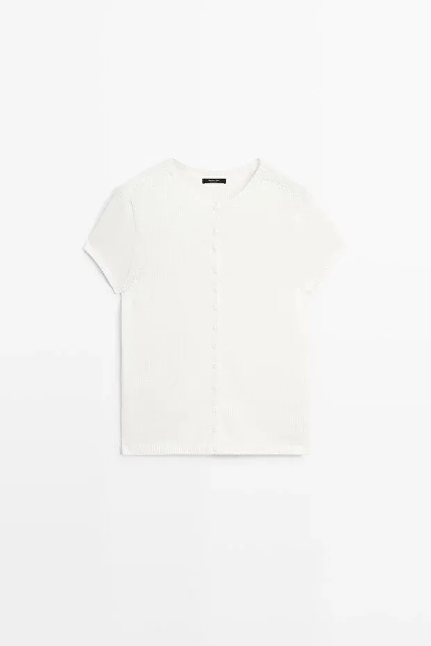 Женский кардиган из хлопка и шелка Massimo Dutti, White — фото 4