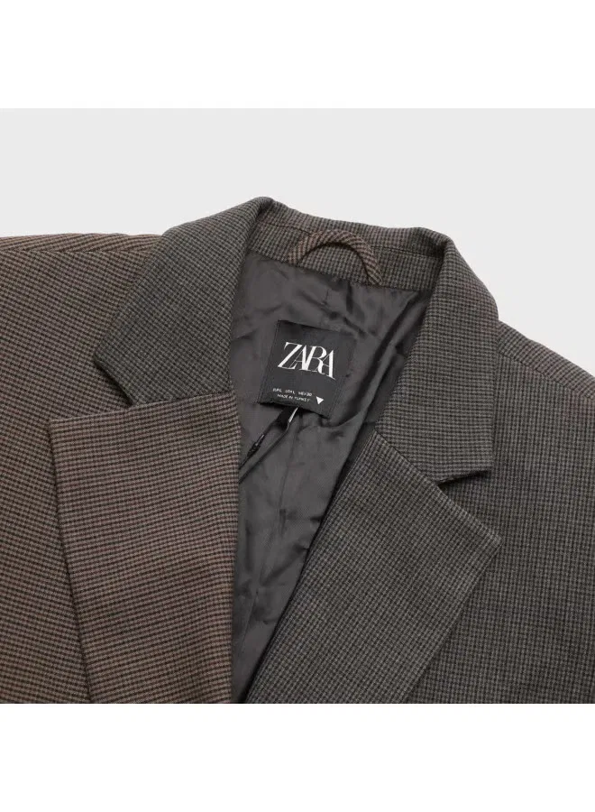 Жакет свободный в британском стиле с клетчатым принтом Zara, коричневый — фото 4