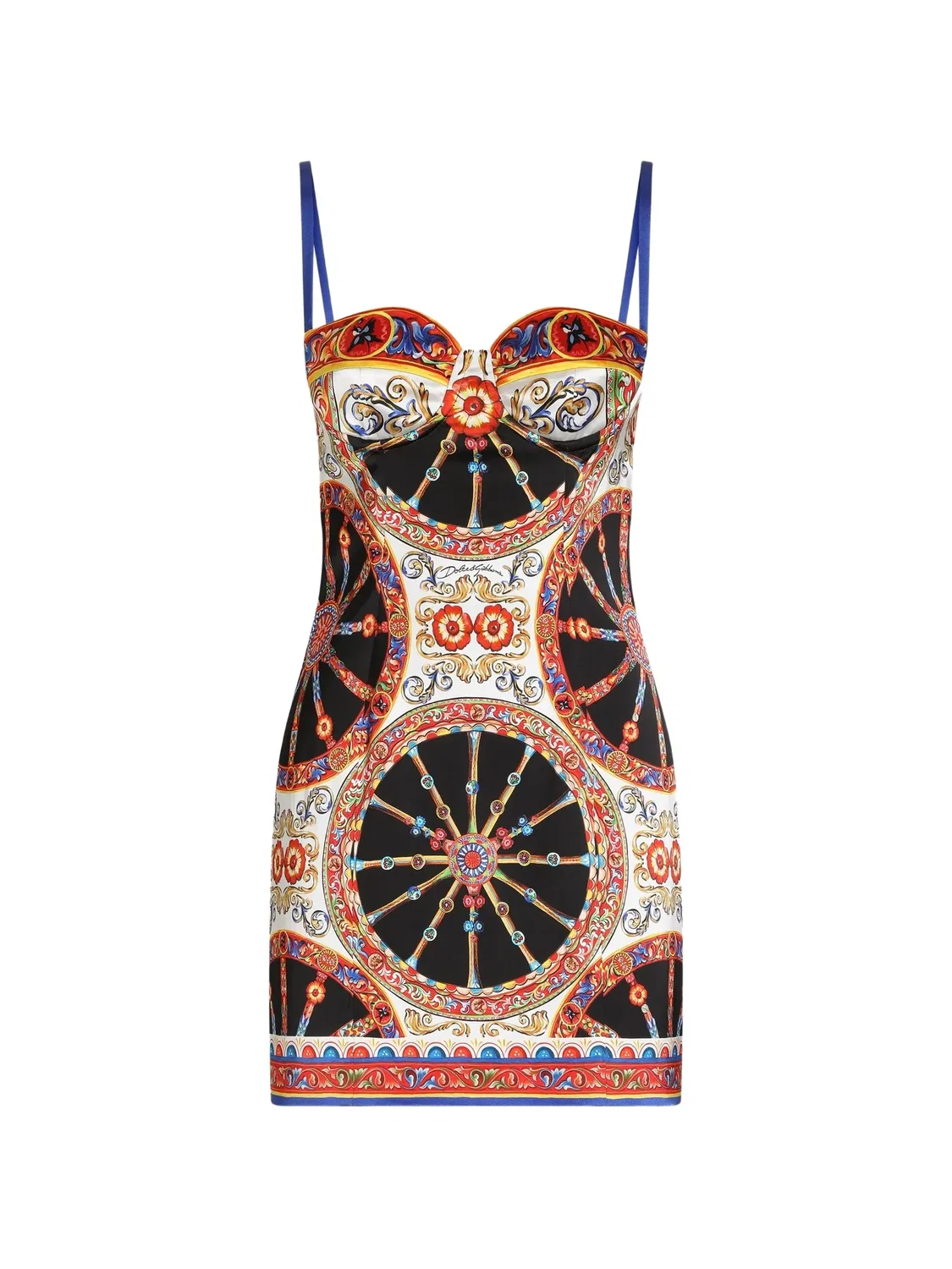 Атласное платье с принтом Carretto Dolce & Gabbana, черный