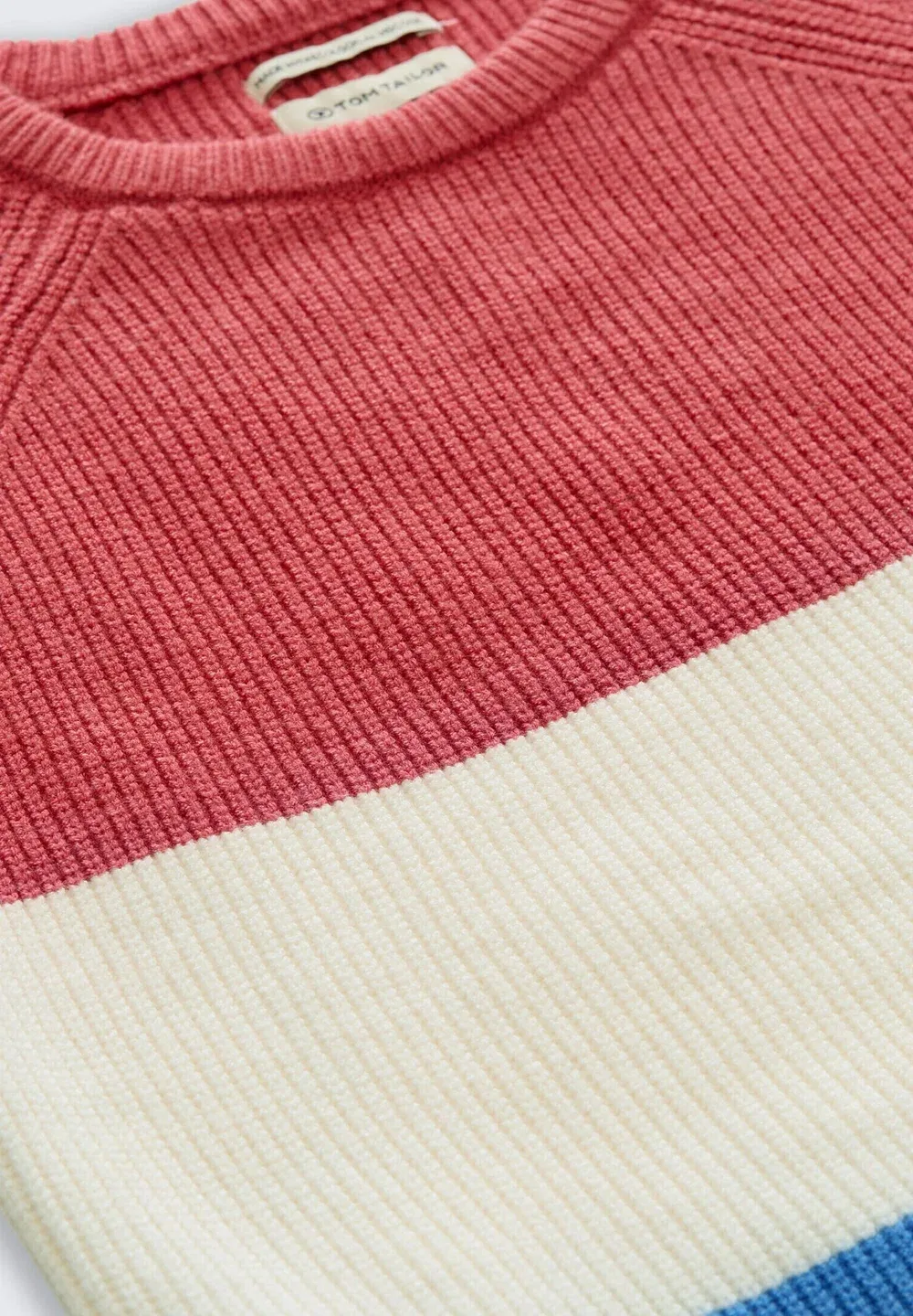 Пуловер и Strickjacken Strickpullover mit Rundhalsausschnitt - джемпер Tom Tailor, Soft Blue And Red Block Stripe — фото 3
