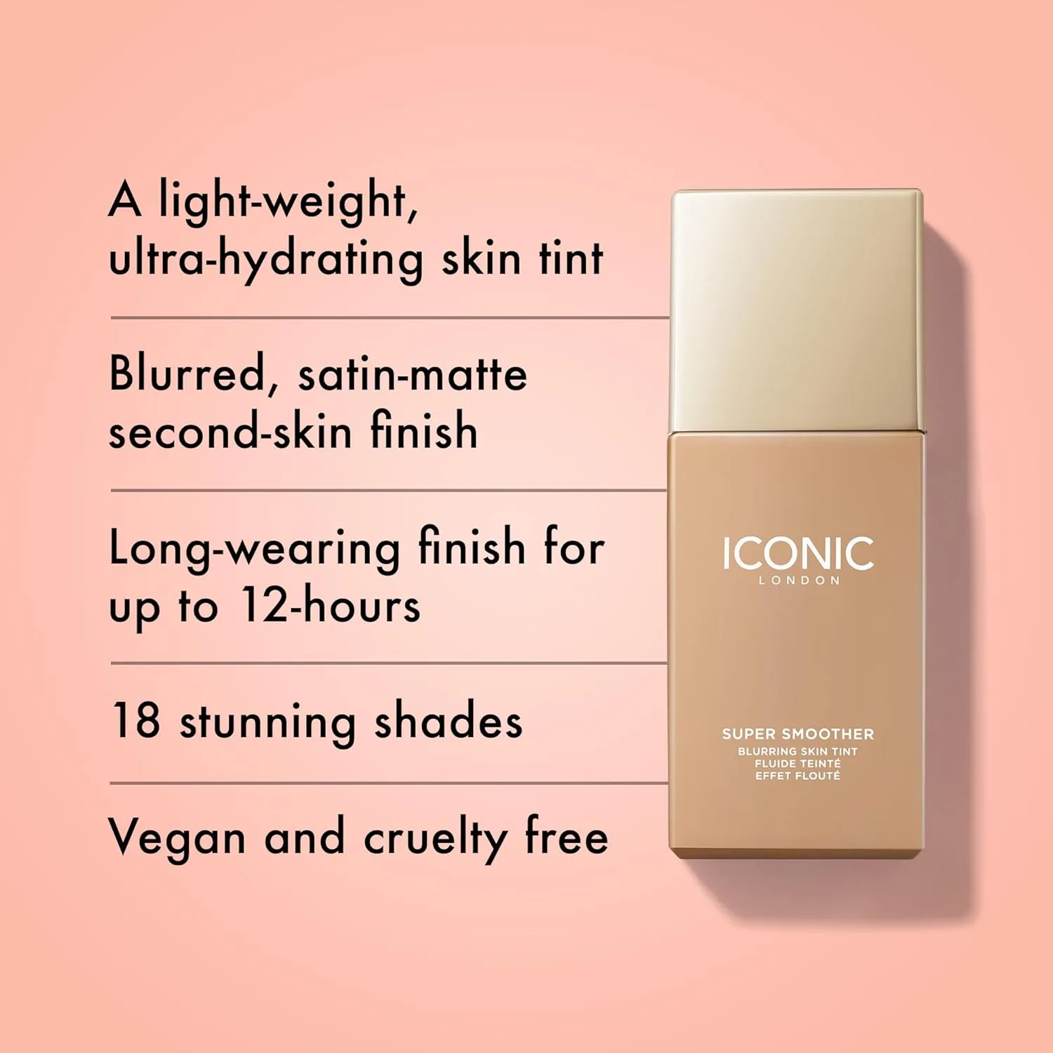 ICONIC LONDON Super Smoother Blurring Skin Tint | Легкое и среднее покрытие, увлажняющий, ультралегкий тонирующий увлажняющий крем, не тестируется на животных, веганский продукт 29,9 мл (1 шт.), Cool Light — фото 2