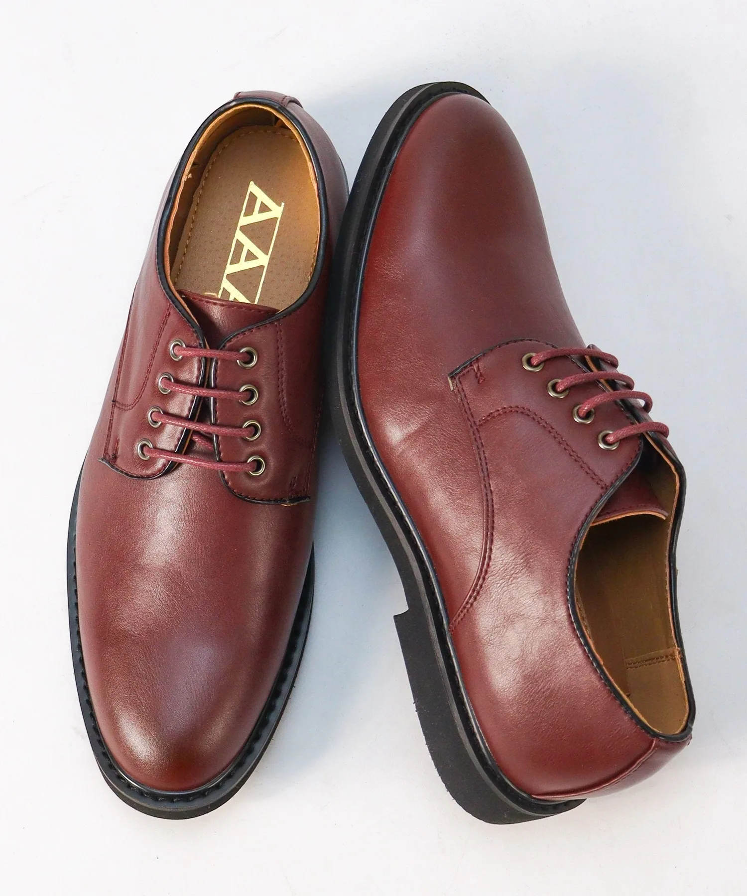 Мужские туфли с круглым носком из синтетической кожи AAA+ Plain Toe Shoes винно-красные