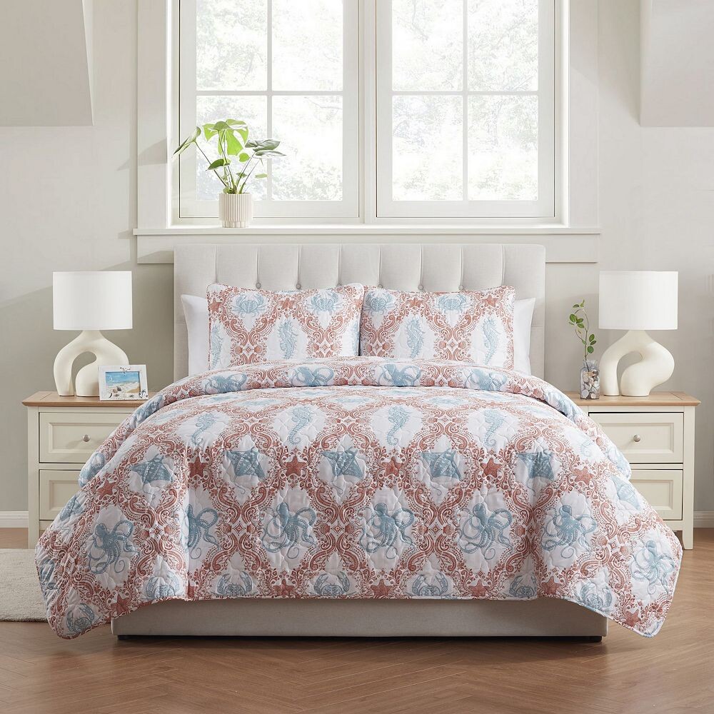 

Комплект одеял VCNY Home Coastal из 3 предметов с принтом Sealife, коралловый