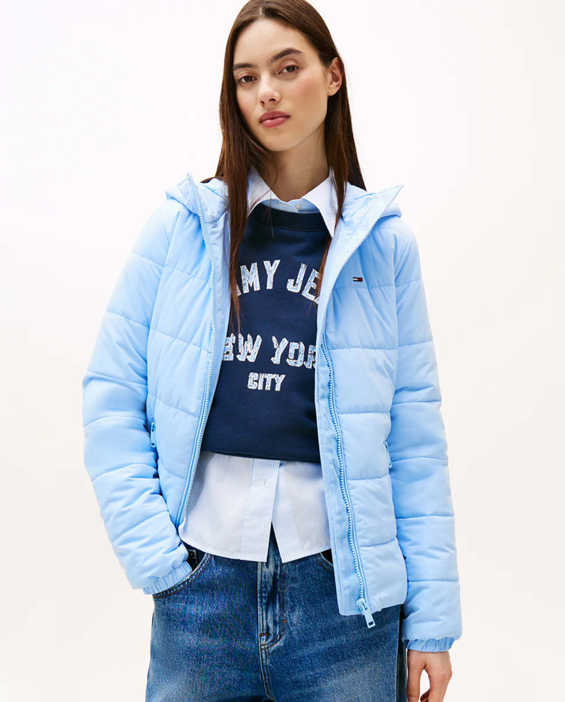 

Женская утепленная куртка с капюшоном Tommy Jeans, светло-голубой