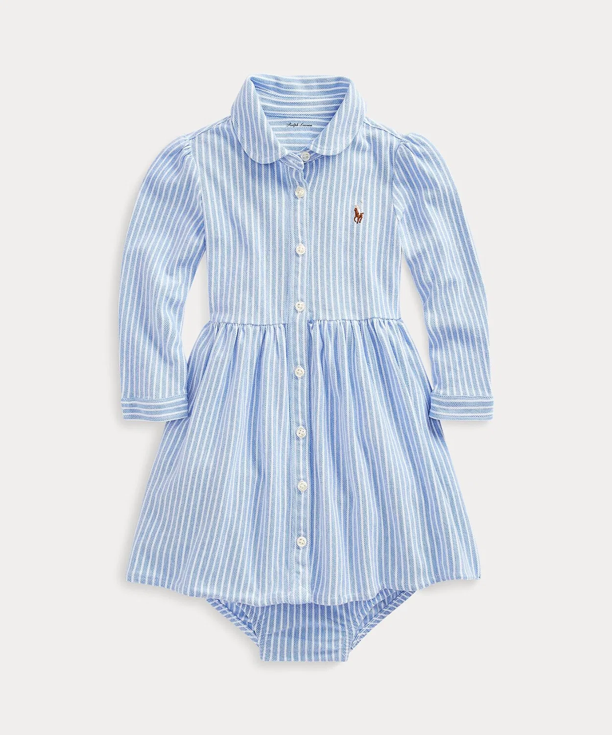 Платье-рубашка из полосатой сетки Ralph Lauren, с буфами, для девочек, синее