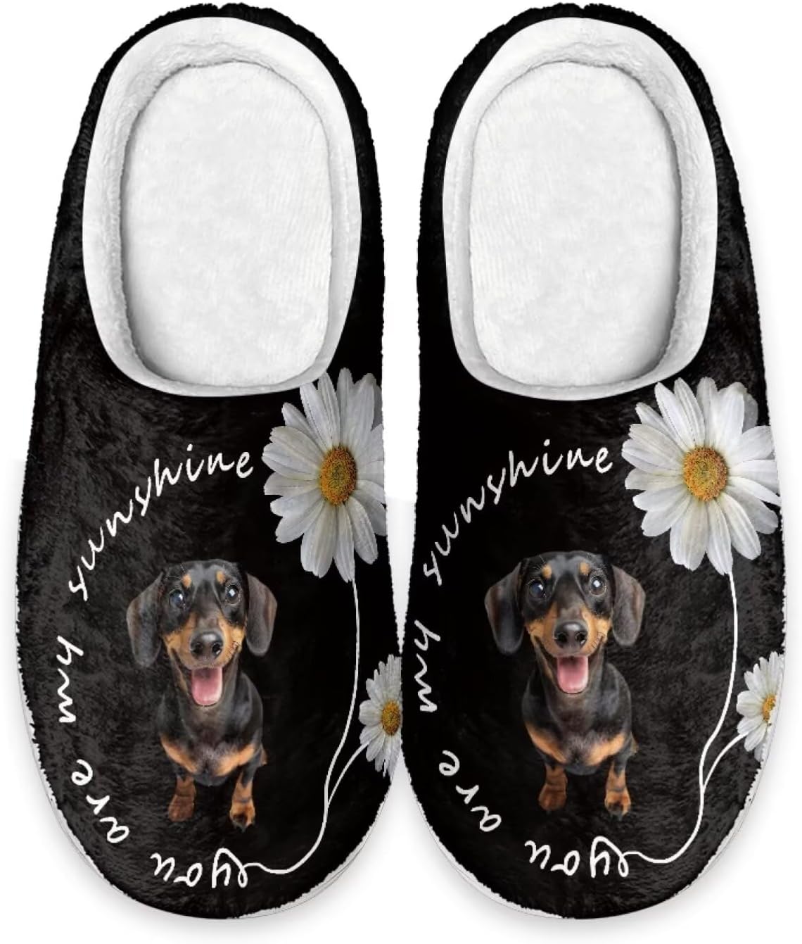 

Женские домашние тапочки Forchrinse с милым 3D мопсом, теплые уютные тапочки, мужские домашние туфли, мягкие плюшевые пушистые тапочки для дома и улицы с противоскользящей подошвой, Dachshund Daisy With Text