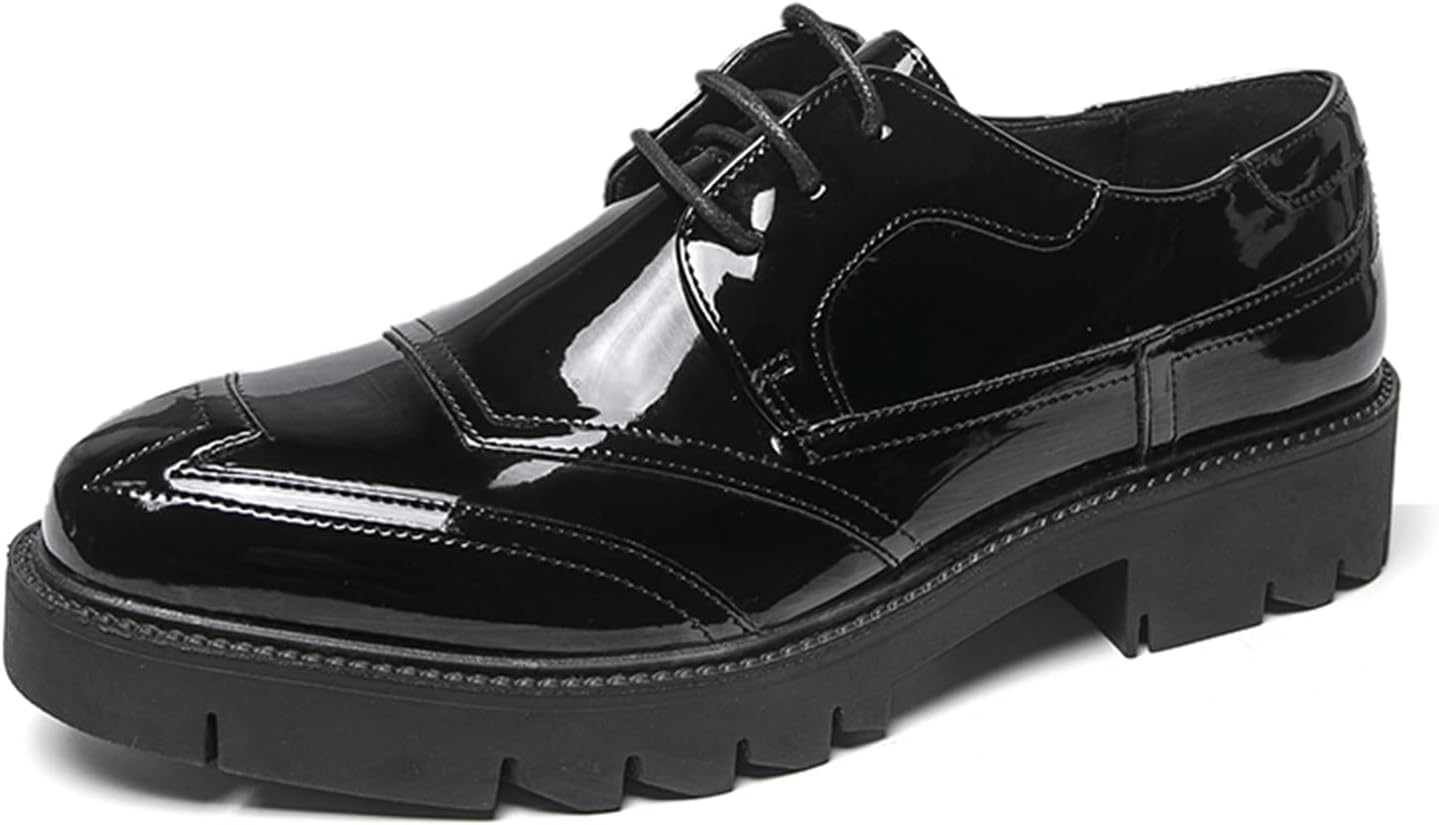 

Мужские черные оксфорды из лакированной кожи на шнуровке с массивной платформой, броги с круглым носком для официальных мероприятий, свадеб, вечеринок, деловых встреч и офисных собраний Psieicwm