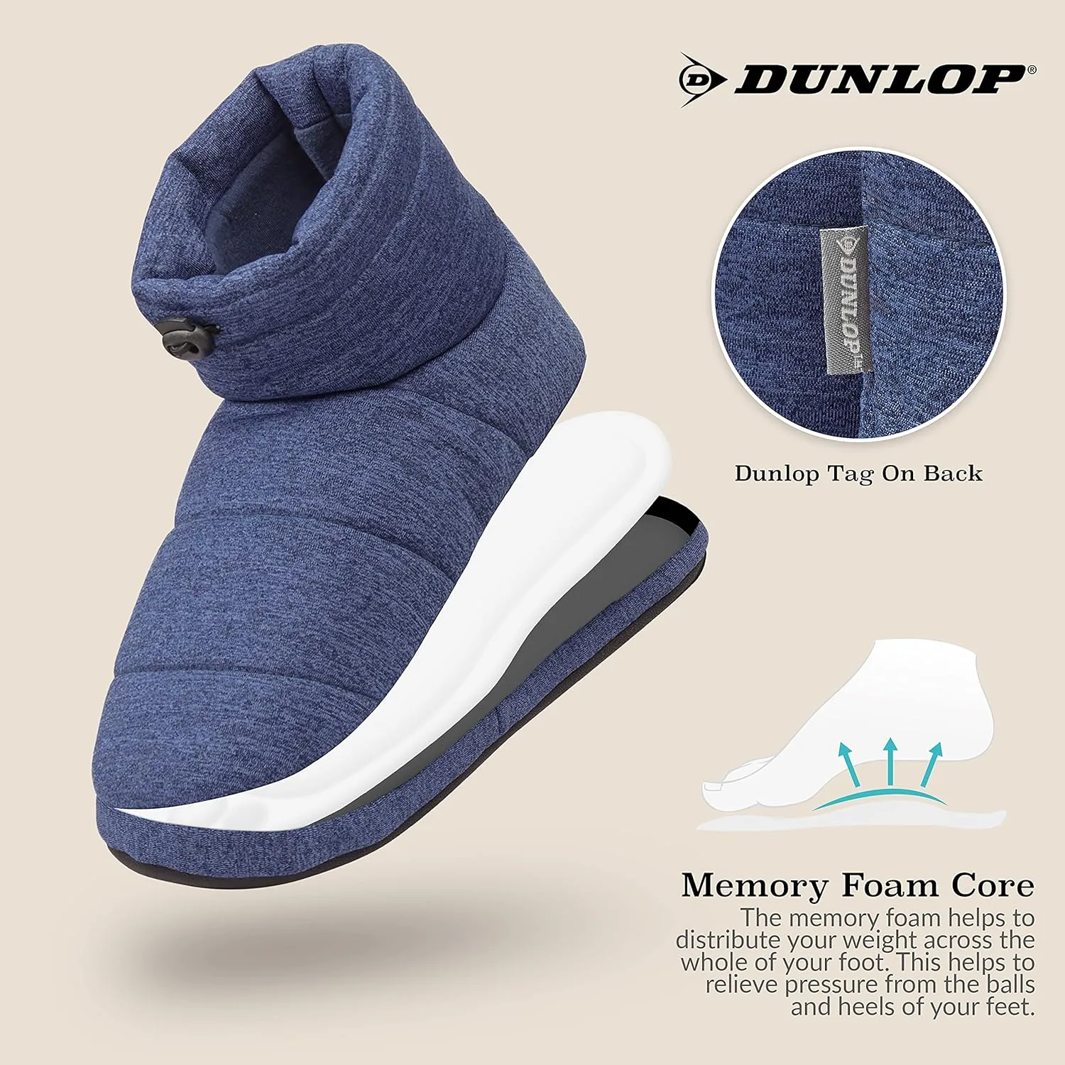 Мужские теплые домашние тапочки Dunlop с эффектом памяти, удобная обувь, темно-синий — фото 4