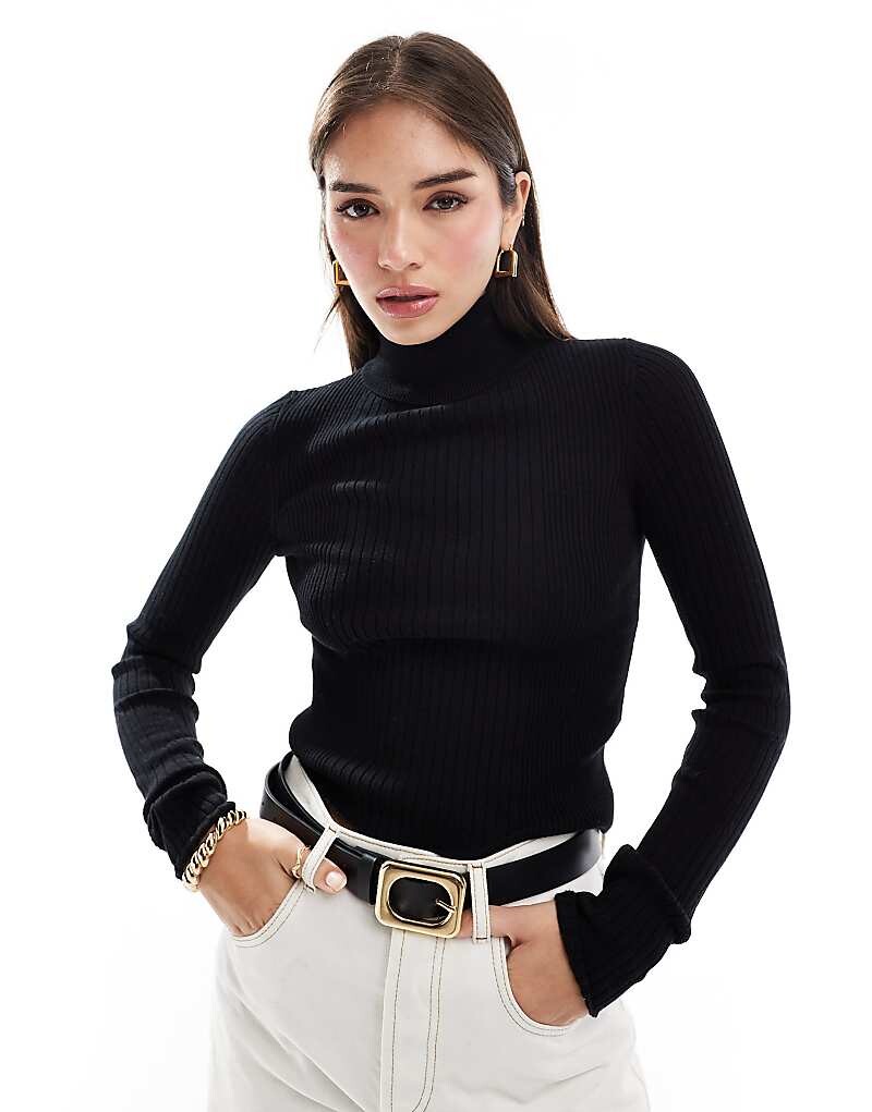 

ASOS DESIGN – Черный вязаный топ с высоким воротником в рубчик