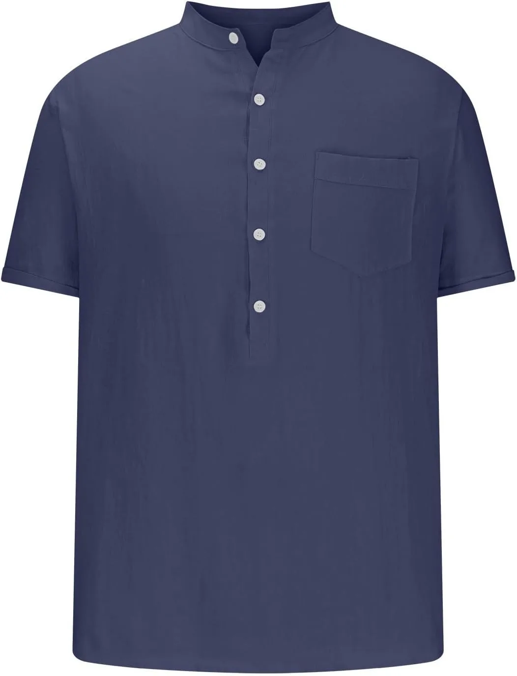 

Мужская хлопковая льняная рубашка хенли с коротким рукавом и карманом