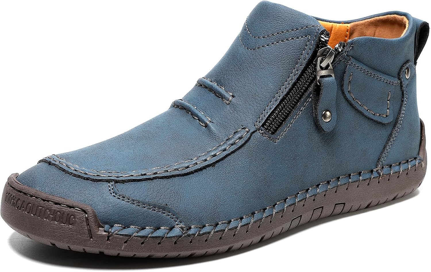 

Мужские ручной работы премиальные кожаные слипоны, ортопедические лоферы с широкой носочной частью, ретро-кэжуал нескользящие прогулочные туфли для повседневной носки и путешествий Generic, синий