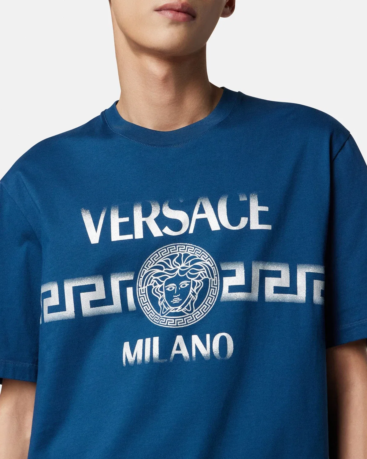 Регулярная футболка из хлопкового джерси с принтом VERSACE, синий — фото 4