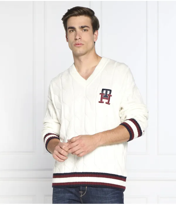 Шерстяной свитер с монограммой Cable Cricket Oversize fit Tommy Hilfiger, белый — фото 3