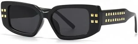 

Солнцезащитные очки 2027 года с декоративными заклепками для женщин, квадратные, с защитой от УФ-излучения UV400, для мужчин, чайного синего цвета MTZJH, Black Gray