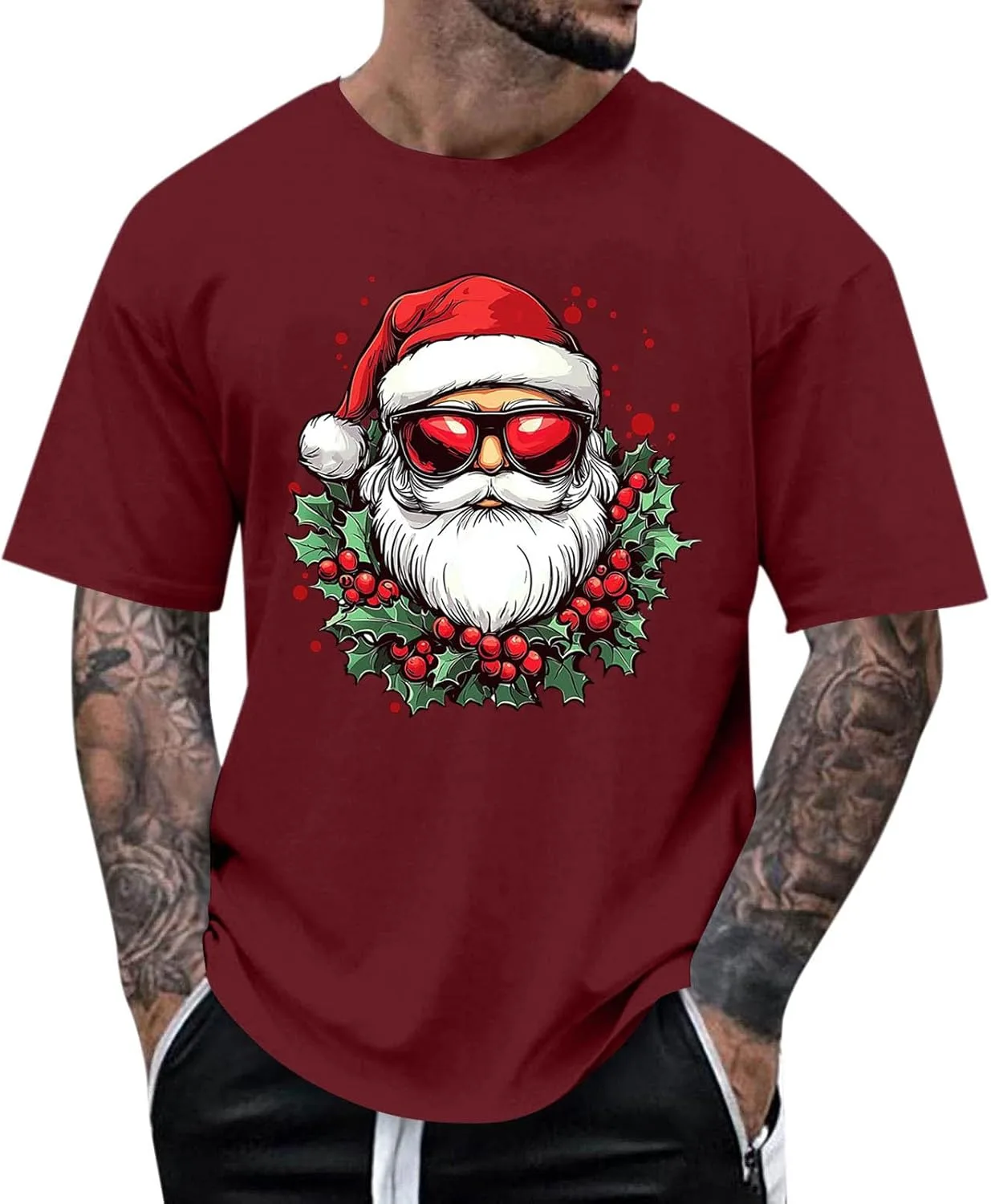 

Футболка мужская с новогодним принтом Santa, короткий рукав Sdeycui