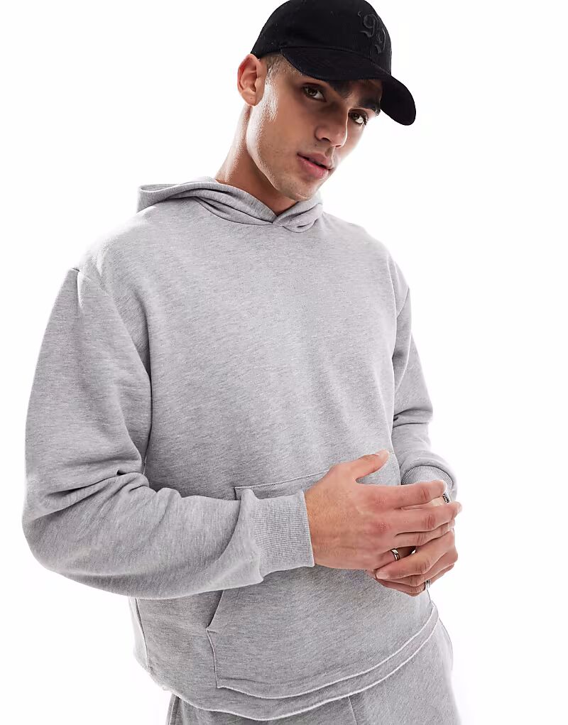 

Толстовка свободного кроя с капюшоном ASOS DESIGN свободного кроя с необработанным краем серого меланжевого цвета