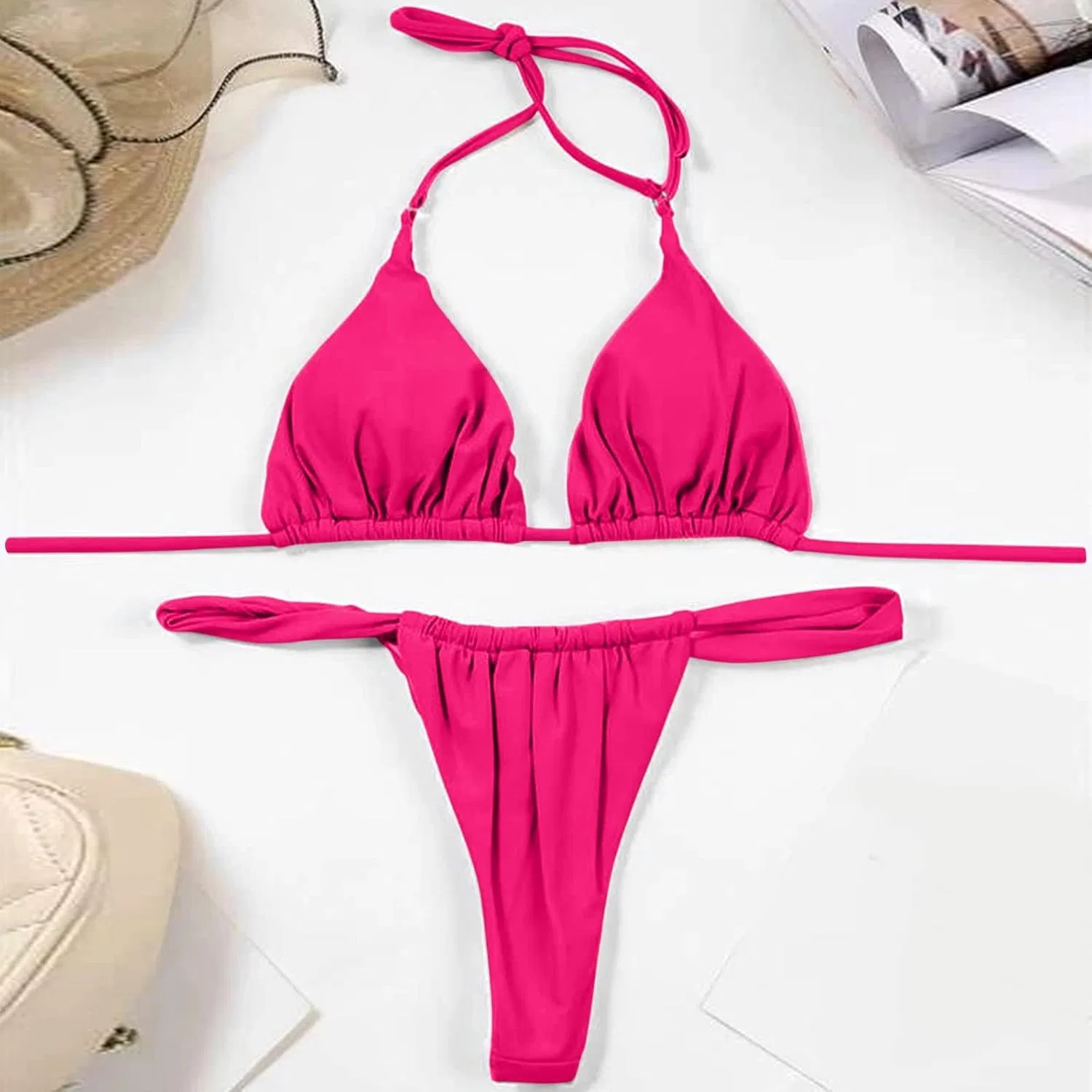 Женский бикини-сет глубокое декольте Generic, Hot Pink — фото 2