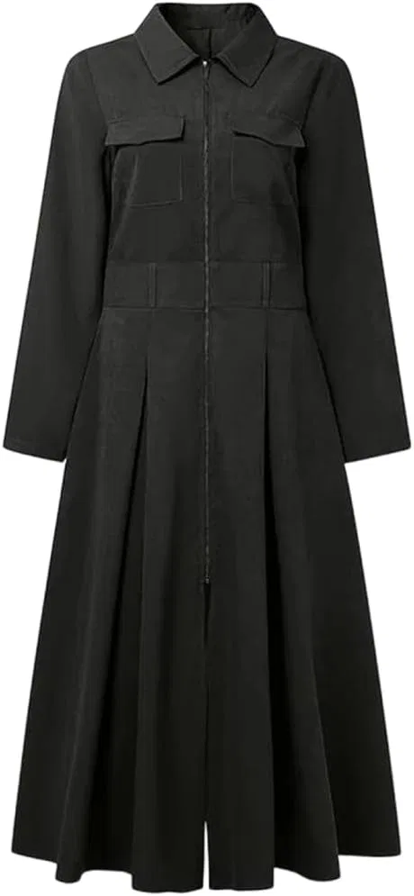 Женское платье миди с отложным воротником A-line, Black