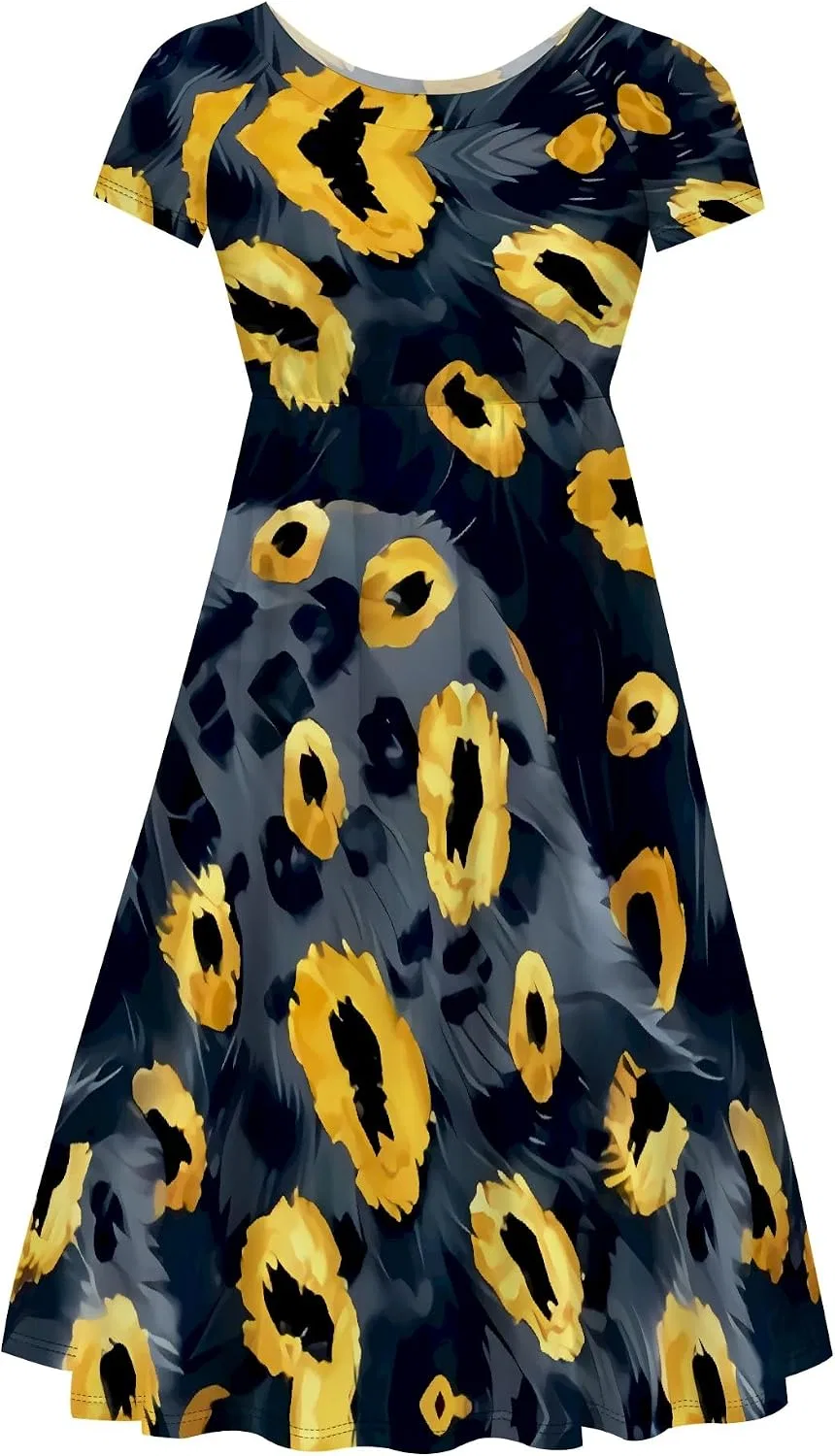 Женское платье-футболка с коротким рукавом, свободного кроя, жёлтый/серый — фото 3