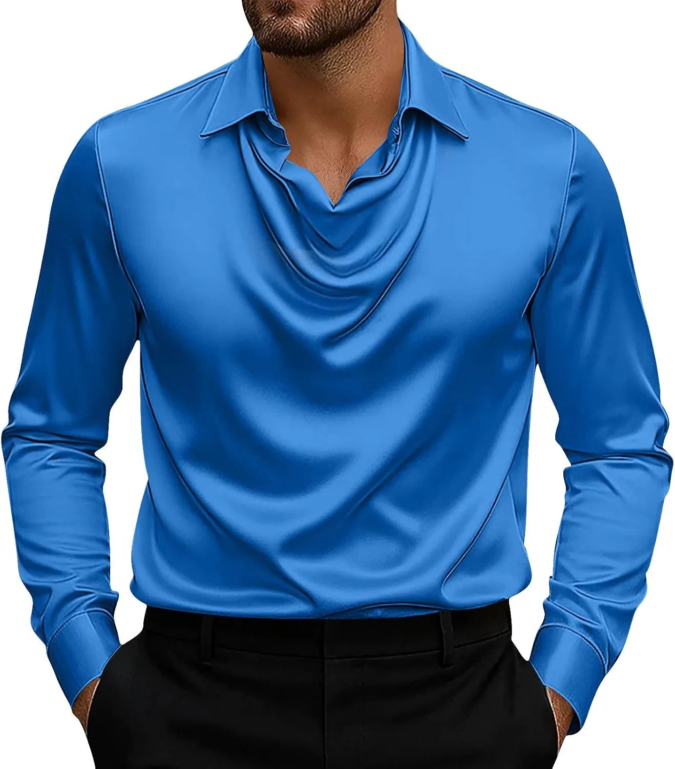 Мужская рубашка с лацканом сатиновая Casual, Blue