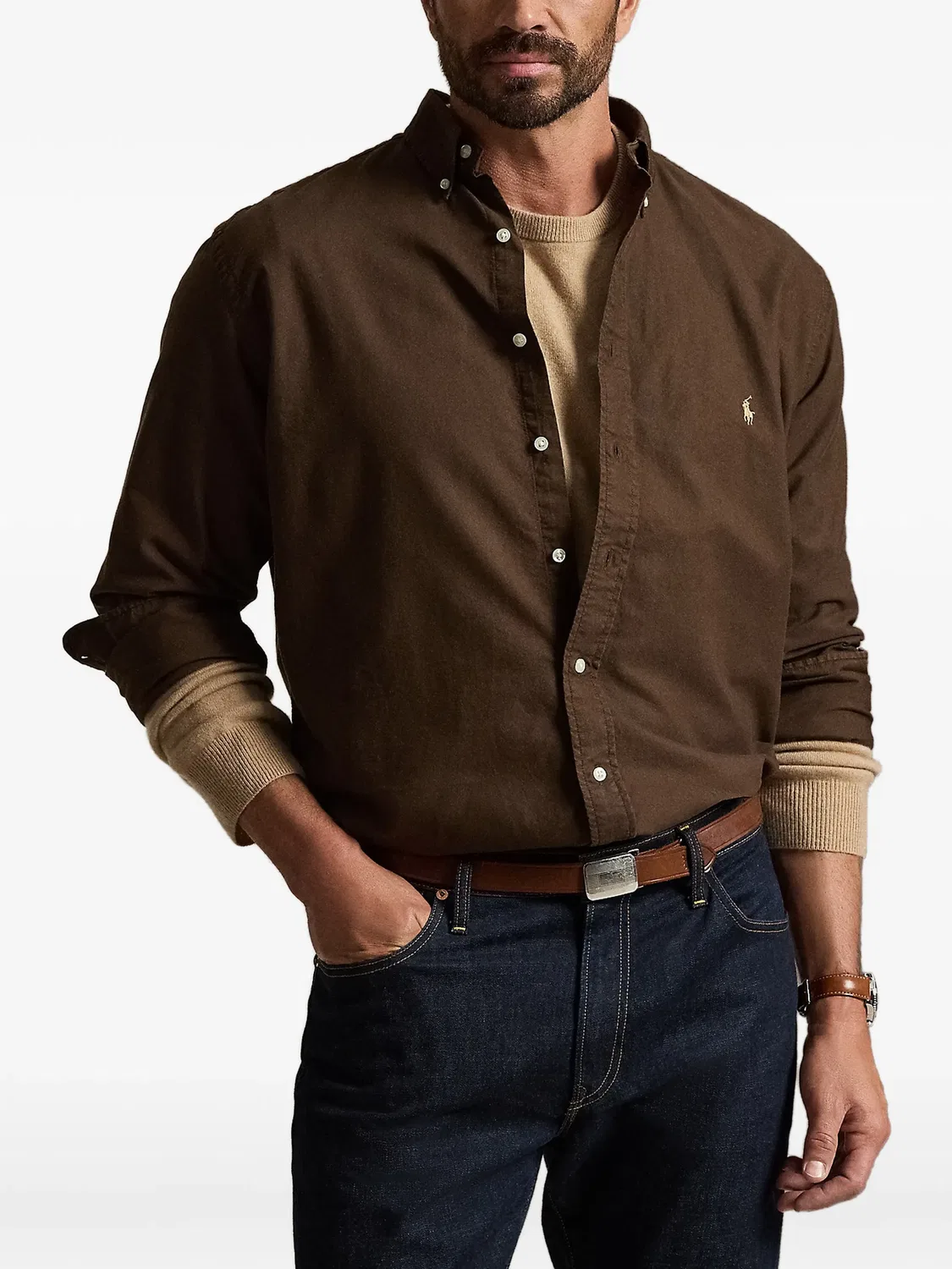 Рубашка оксфорд коричневого цвета Polo Ralph Lauren, коричневый — фото 3