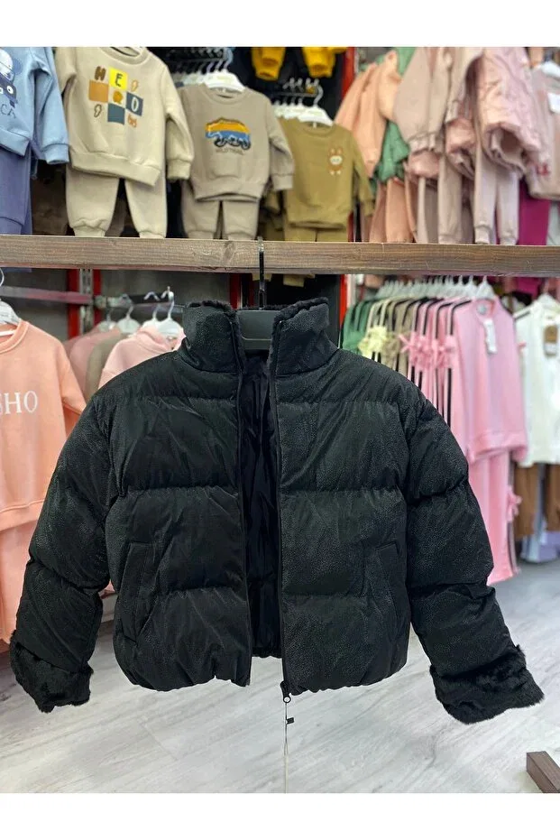Детское пальто для девочек короткое Alissrekids, Black — фото 2