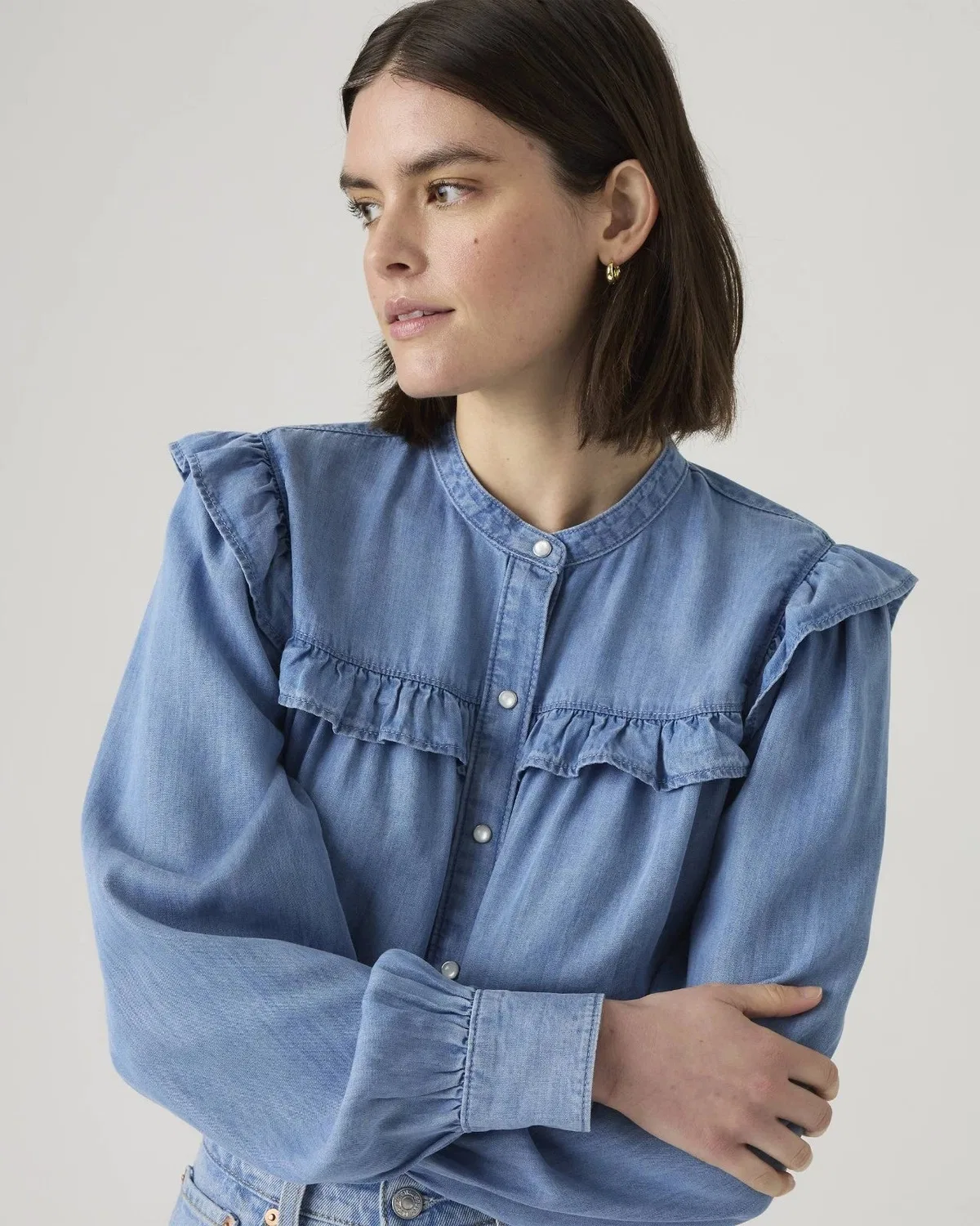 Женская блузка с длинным рукавом и рюшами Gianna Top Levi's, синий — фото 4