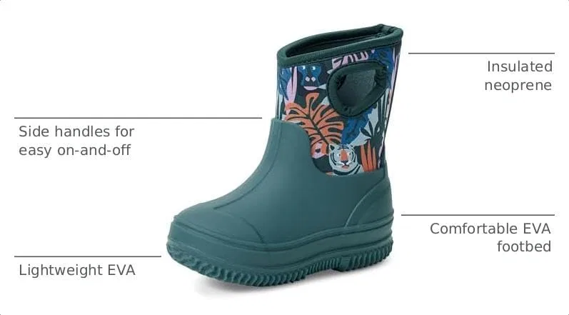 Детские утепленные резиновые сапоги из неопрена Unisex Kids' Insulated Neoprene Rain Boot Amazon Essentials, Dark Teal Jungle — фото 3