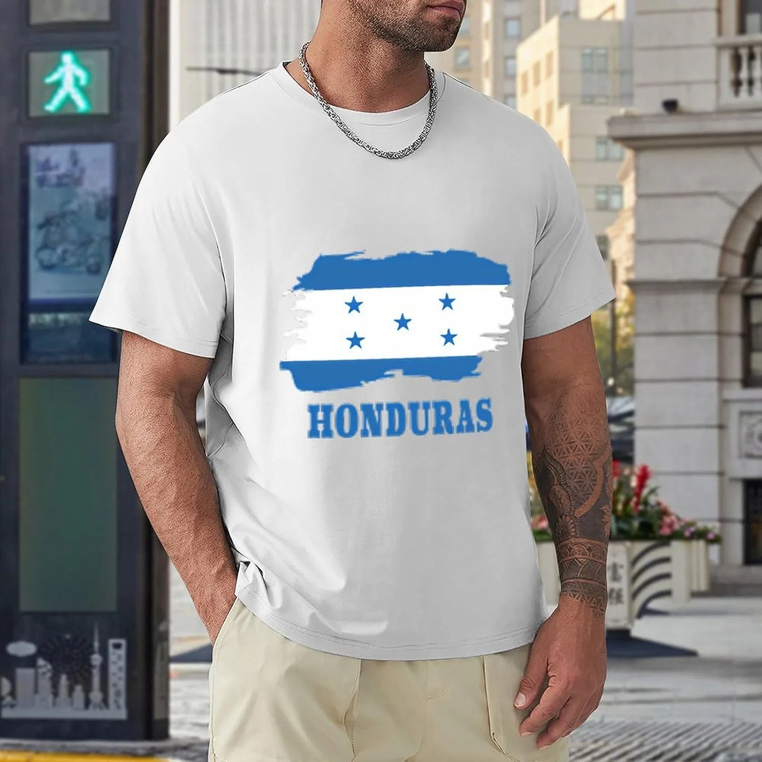 Мужская футболка-поло с принтом флага Гондураса, White-style — фото 3