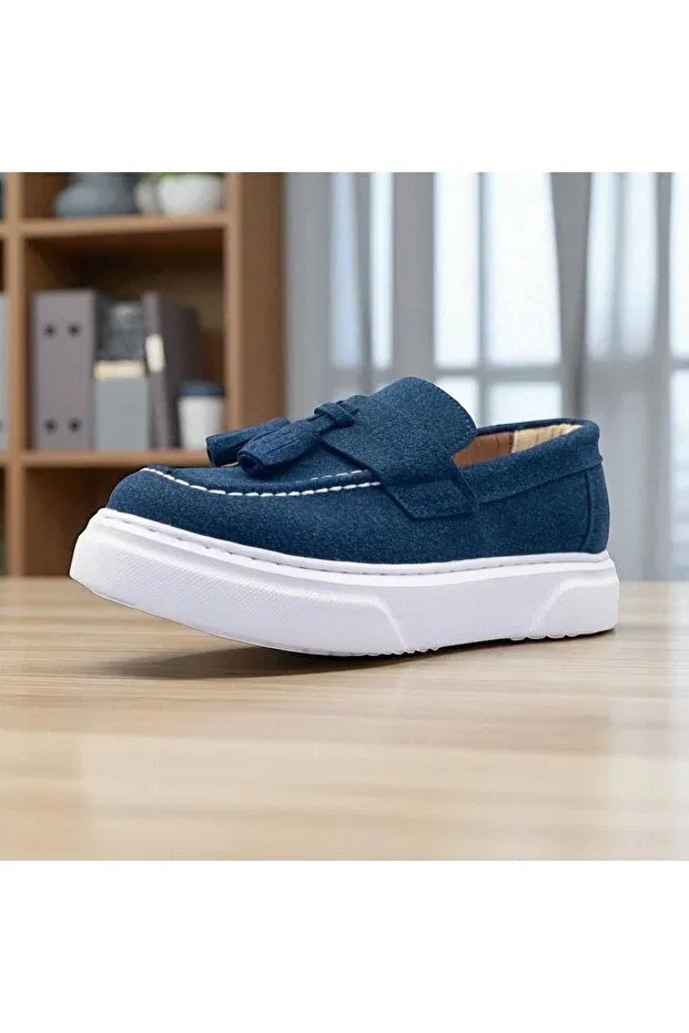 Детские туфли для девочек без шнурков Tasseled Classic Shoes Jojo Kids, Navy Blue — фото 4