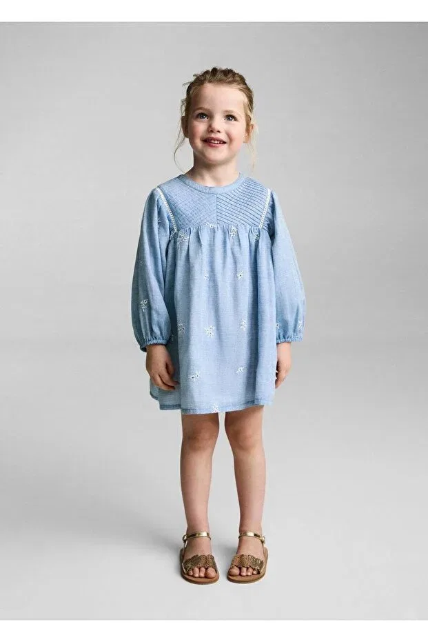 Детское платье для девочек с вышивкой Mango Baby, Sky Blue — фото 2