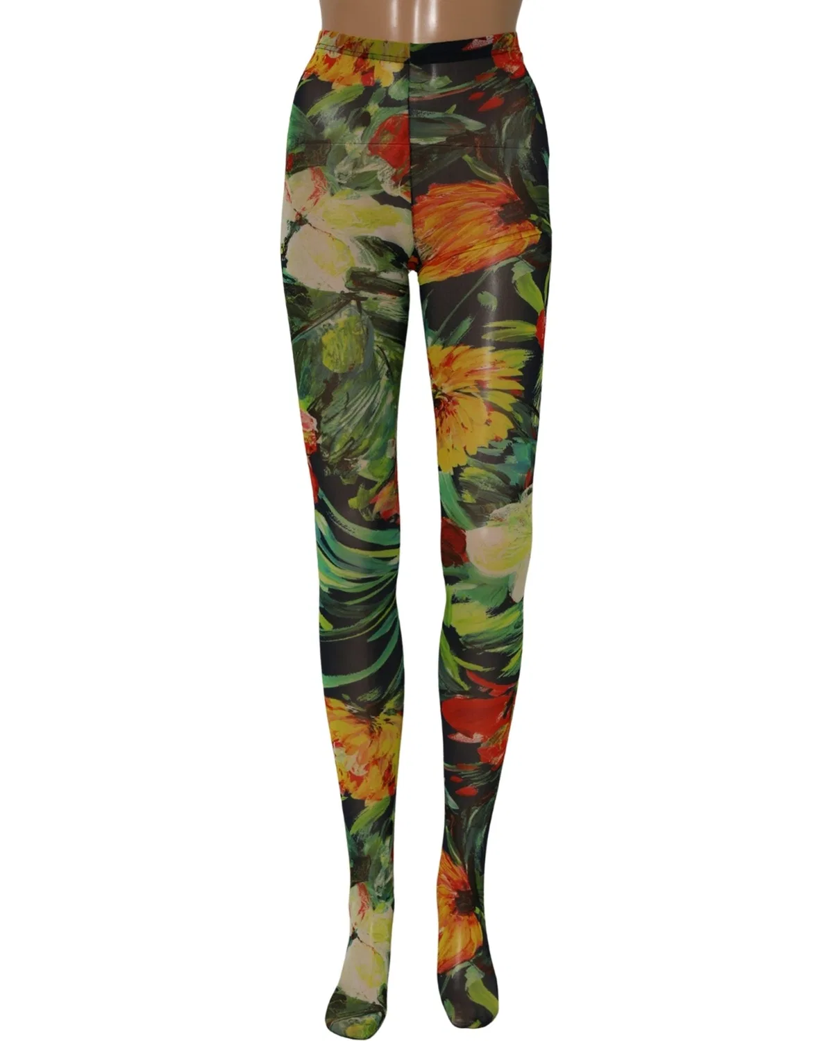 Женские чулки-колготки с цветочным принтом Tights Socks Dolce & Gabbana, Black — фото 3