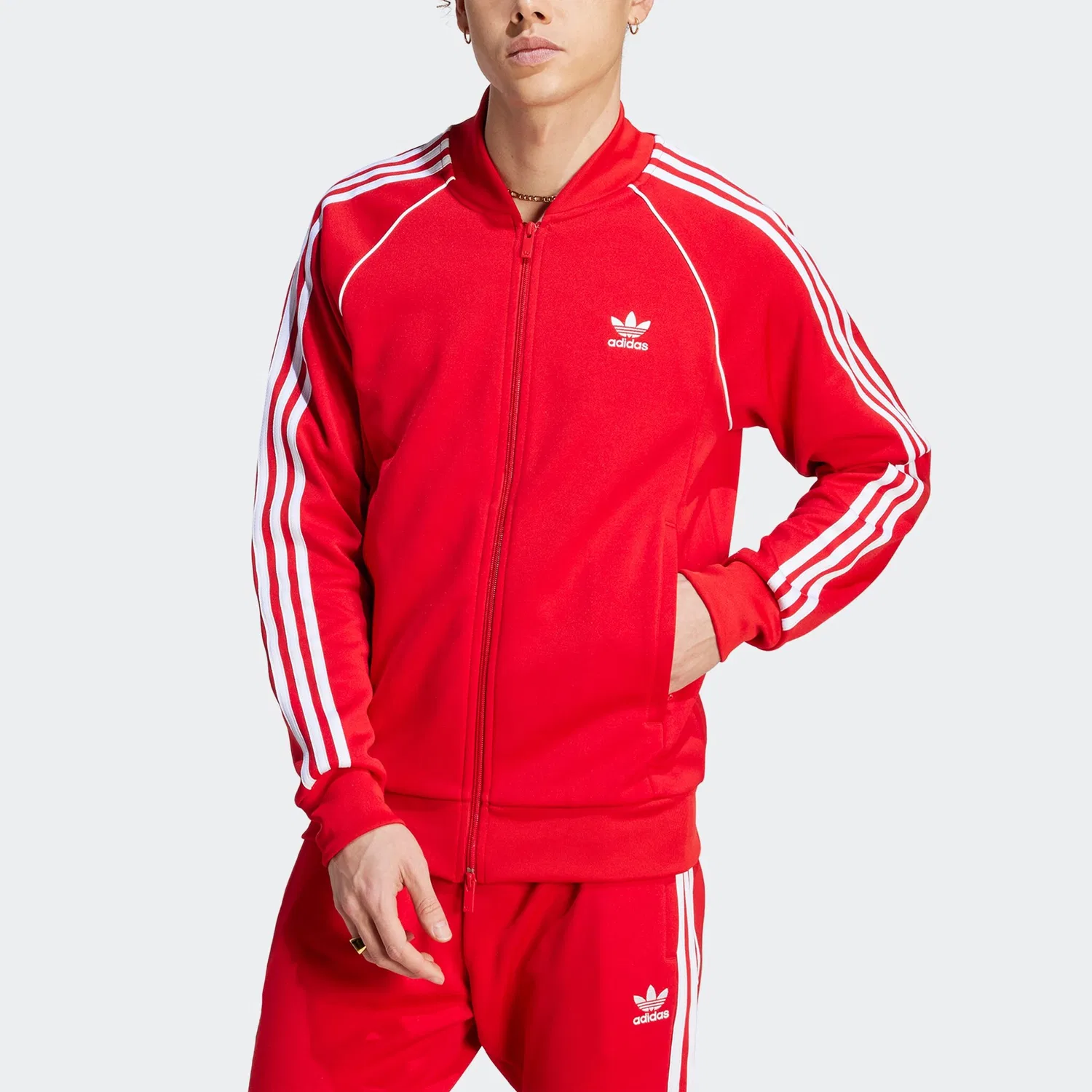 Мужская тренировочная куртка с ретро-дизайном Adidas Originals, Better Scarlet/White — фото 2