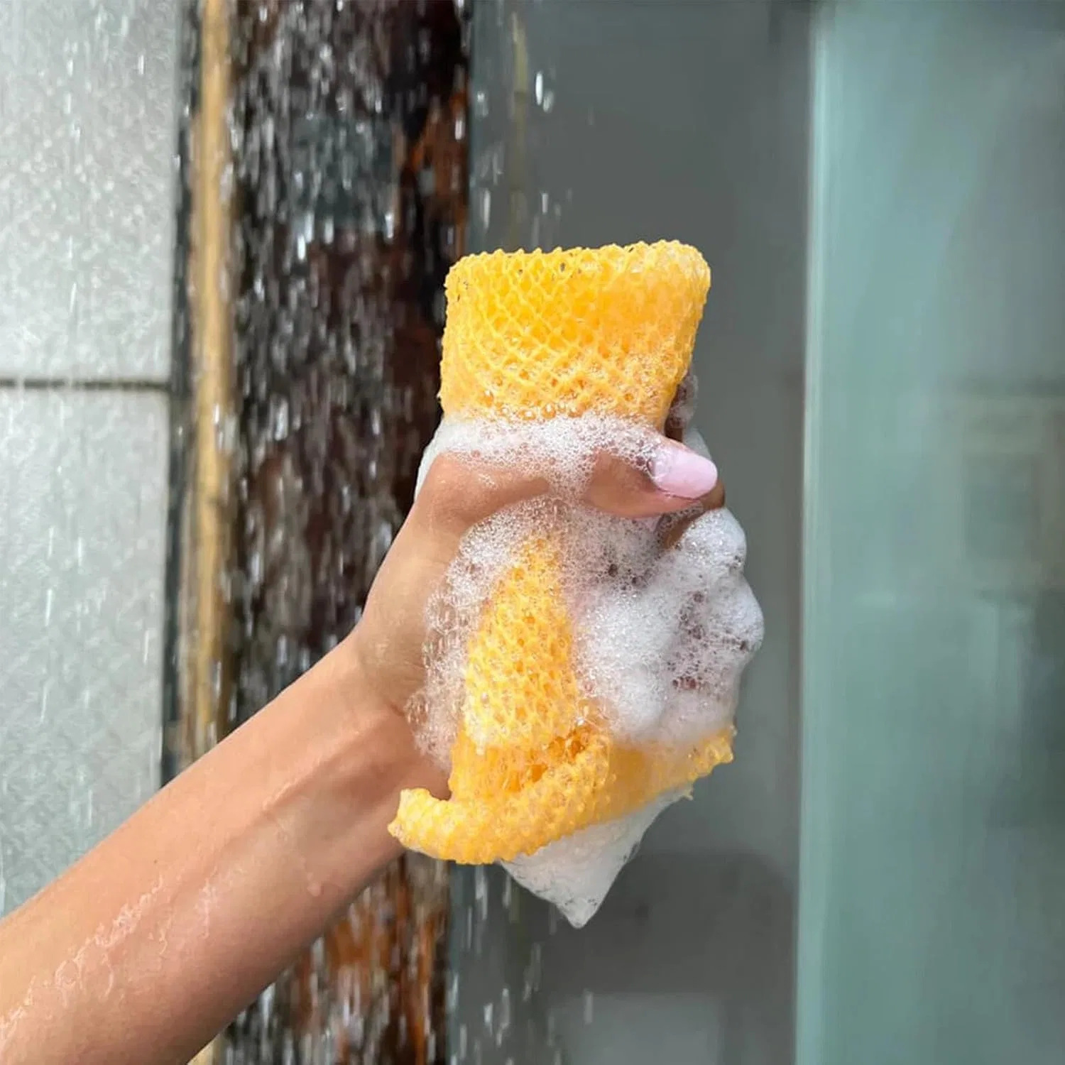 Мочалка сетчатая African Mesh Sponge, Monozoz, набор 3 шт, Желтый — фото 3