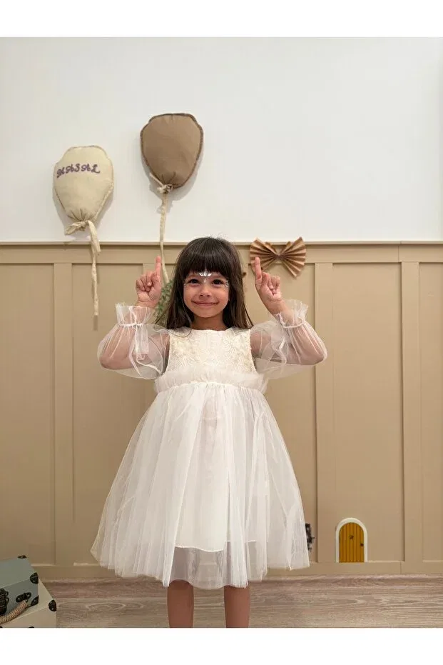 Детское платье для девочек с цветочным принтом Penu Baby Kids, Nude Color — фото 3