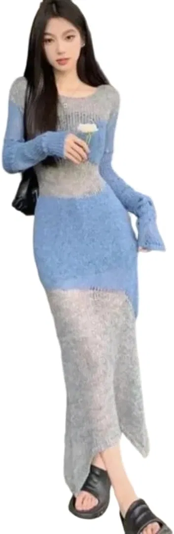 Женское облегающее платье с кружевными рукавами, Blue Skirt
